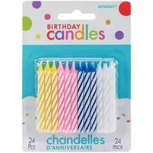 Birthday Cake Topper Spiral Candles Party Decorations Asst. Colors 24 Per Pack - Picture 1 of 1