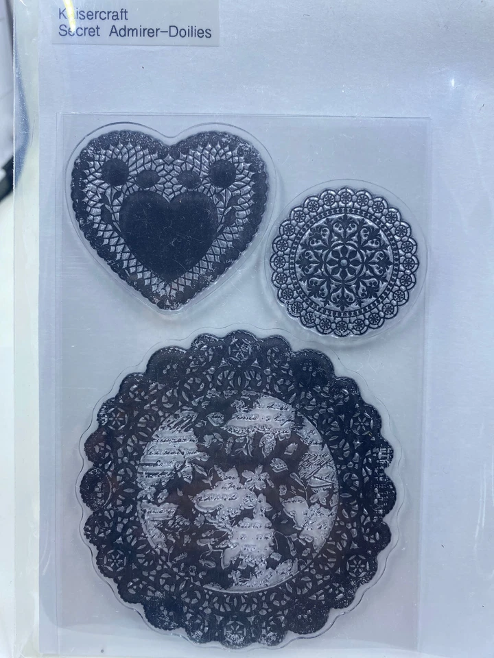 Juego de estampillas de acrílico transparente tapetes de encaje Kaisercraft Secret Admirer sin usar Foto 1 de 2