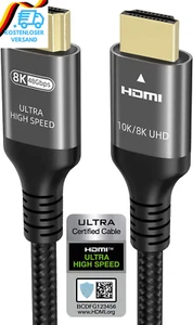 10K 8K 4K HDMI Kabel 48Gbps 7.5M, Zertifiziertes Ultra High Speed HDMI® Kabel 4K - Bild 1 von 12