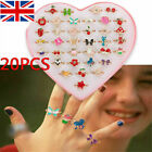 UK 20X Kids Child Girls Cartoon Cute Adjustable Rings Crystal Rings Xmas Jewelry