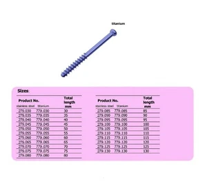 TORNILLO DE HUESO CANULADO 7.0MM, LONGITUD DE ROSCA 32MM EN TITANIO, (100 ARTÍCULOS POR LOTE) - Imagen 1 de 12