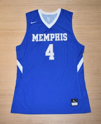 NIKE Memphis Tigers #4 Basketball Jersey Men LARGE Blue White Screen Print Cover