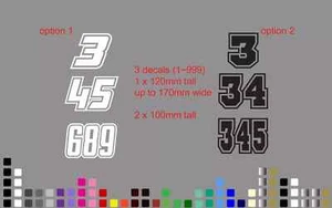 3 x Custom Racing Number Race Stickers Decals Car Motocross Kart MX Dirt Bike - Picture 1 of 1