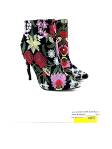 JustFab Maxime Pointed Toe Ankle Boots- Black Floral , US 7M - Picture 1 of 9