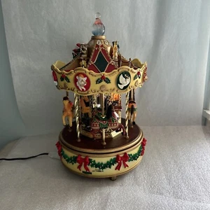 Vintage Christmas Xmas Holiday MERRY GO ROUND Lighted Animated & Musical - Picture 1 of 13