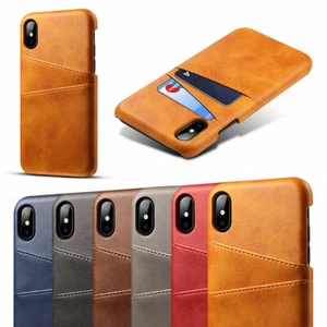Leather Back Case Shockproof Cover With Card Slot Holder For iPhone 15 14 16 7 8 - Picture 1 of 14