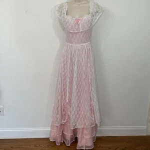 Vintage Roberta Pink Lace maxi Dress XS Southern Belle Prairie Tiered festival - Picture 1 of 11