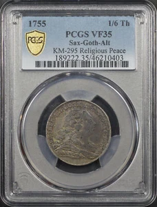 1755 German States Axe-Gotha-Altenburg Religious Peace 1/6 Thaler PCGS VF-35 - Picture 1 of 2