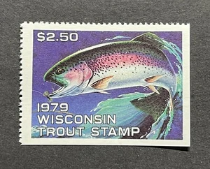WTDstamps - 1979 WISCONSIN - State Trout Fishing Stamp - Mint OG NH - Picture 1 of 2