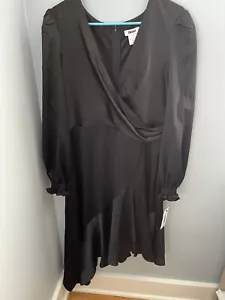dkny women dress size 12 Surplice Neck, Asymmetric Midi Dress Long Sleeve Black - Picture 1 of 13