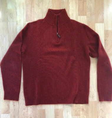 J Crew Lambs Wool Half Zip Pullover Sweater Red Sz M Mock Turtle Flaw - Image 1 of 4