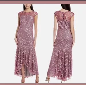 JS COLLECTIONS Embroidered High-Low Gown Women's 6 Pale Mauve Back Zip Closure - Picture 1 of 10