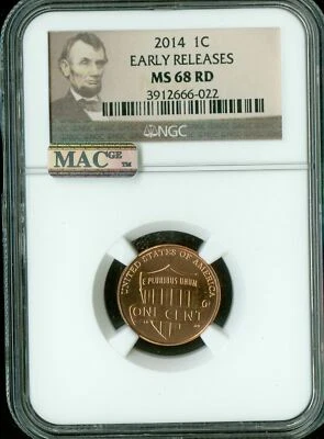 2014 SHIELD LOGO CENT  NGC MS68 RED ER PQ MAC FINEST REGISTRY SPOTLESS * - Image 1 of 4