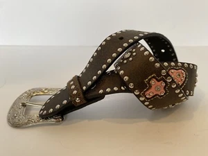 Girl's Nocona Western Belt Studded Rhinestone Hearts Cross Studs Pink 20 - Picture 1 of 7