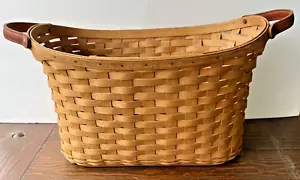Longaberger Large Oval Library Organizer Basket Leather Handles 2008 - Picture 1 of 10