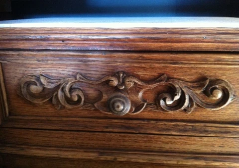 french vintage 30s nightstand bedside table marble carved wood midcentury Cover