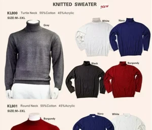 Men's Quality Long Sleeve Knitted Sweater Turtle Neck / Mock Neck Cotton Blend - Picture 1 of 14