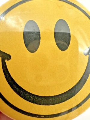 VTG Classic Retro Smiley Face Pins 1970s DEEP YELLOW  Pinback 2.5" pin back - Image 1 of 4