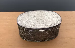 Vintage Silver Plate Trinket Treasure Box Oval Velvet Lining - Picture 1 of 10