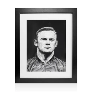 Framed Wayne Rooney Signed Portrait Print - Hand-Drawn Tribute Autograph - Picture 1 of 4