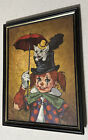 Art Print Clown Child Kid by Ron Lee 1960’s VTG Girl Umbrella & Cat Framed Glass