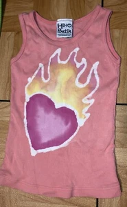 Girls Kids Size 6 Tank Top By Hiho Batik. Heart W Fire. Orange/pink Colored - Picture 1 of 2