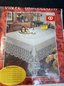 Vintage Vinyl Fine Lace Crochet Style 54” X 54” Tablecloth Easy Care Wipe Clean - Picture 1 of 5