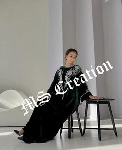 Verkauf Luxus grün Samt Bett Kristall Arbeit marokkanisch Kaftan Hochzeitskleid 487 - Bild 1 von 5