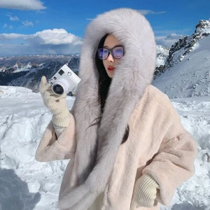 Women's Winter Real Fluffy Fur Hooded Scarves Hat Warm Thicken Long Scarf Wraps - Picture 1 of 21