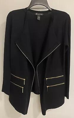Cárdigan INC International Concepts para mujer negro frente abierto detalles con cremallera talla S Foto 1 de 4