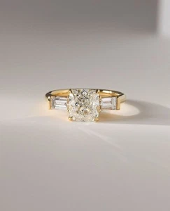 2.20 Ct Cushion Moissanite Wedding Ring 14k Yellow Gold Over - Picture 1 of 6