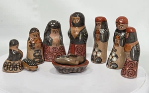 Vintage Tonala mexikanische Krippe handbemalt Keramik Volkskunst 10 Teile Weihnachten - Bild 1 von 8