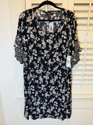 Vestido Karen Kane Feminino Tamanho 2X Preto Floral Manga Elástica em Camadas Novo com etiquetas - Imagem 1 de 4