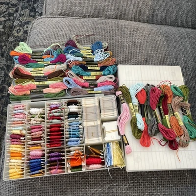 2 Embroidery Floss Organizers W/85+ Filled Floss Bobbins + 40 Floss + Bobbins - Image 1 of 4