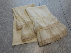 Vintage Curtain Double Ruffle Lace Trim Set Cream Kitchen Bath Rod Pocket - Picture 1 of 21