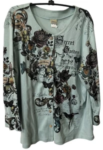 Vintage Joss & Jane Secret Garden Allover-Druck Knopfleiste X Large blau gebraucht, in einwandfreiem Zustand - Bild 1 von 3