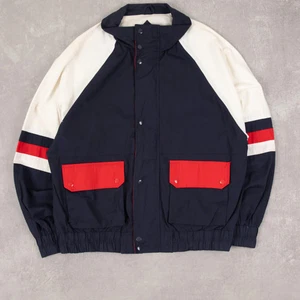 Vintage 90s Full Zip Bomber Jacket L Men's Navy Blue Outdoor - Picture 1 of 7