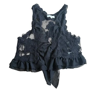Umgee Lace Vest Black Small Medium Sheer Sleeveless Top Open Ruffle - Picture 1 of 8