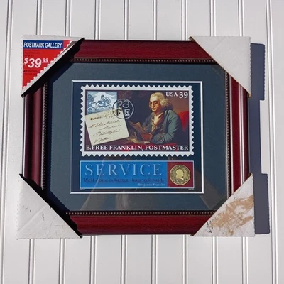 USPS Stamp Art Benjamin Franklin Framed Print Collectors Edition Post Office Vtg - Image 1 of 4