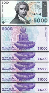 Croatia 5000 Dinars 1992, UNC, 5 Pcs LOT, Consecutive, P-24 - Picture 1 of 4
