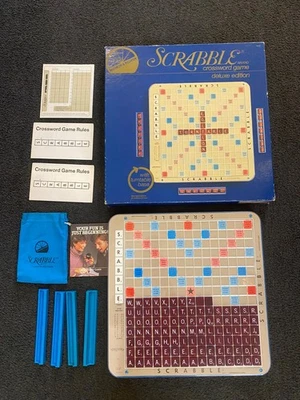 Vintage 1977 Scrabble Deluxe Edition Crossword Game with Turntable Base Complete - Image 1 of 4