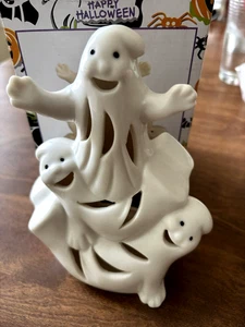 Porcelain Halloween Ghost Tea Light Holder Preowned - Picture 1 of 14