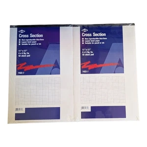 2 Alvin Cross Section Paper 11"X17" 4x4 Square Inch 50 Sheet Pads 1422-7 New T - Picture 1 of 3