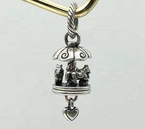 Brighton Spinning Carousel Charm Horse Merry Go Round Silver Plated 1.5” Rare - Picture 1 of 3
