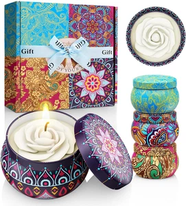 Juego de regalo de velas de soja en forma de flor 4 velas perfumadas colección de Navidad 120 horas - Imagen 1 de 8