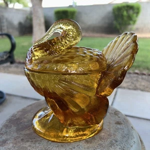 Vintage Holiday Braunglas Truthahn bedeckt Süßigkeitenschale - Bonboniere - Bild 1 von 10