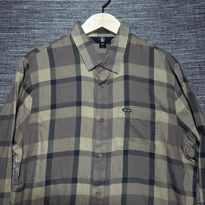 Volcom Shirt Men's Large Brown Plaid Long Sleeve Button Up - Picture 1 of 14