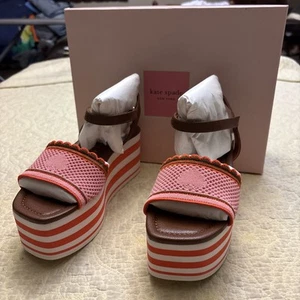 NUEVO EN CAJA Sandalias Kate Spade New York Mujer’s Tiro Alto Rosa Tejido Plataforma Talla 7 - Imagen 1 de 17