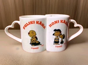 Peanuts Snoopy Hawaii Puliki Kaua Honi Kaua Hug Me Kiss Me Cup Mug Set **Rare** - Picture 1 of 8