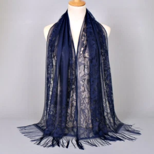 Women Lace Floral Print Triangle Tassel Shawl Muslim Scarves Tippet Head Wrap - Picture 1 of 33